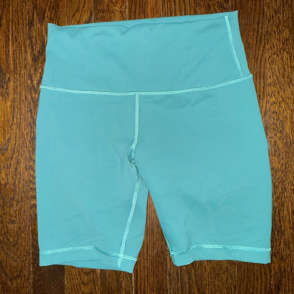 Lululemon Wunder Train Teal Biker Shorts